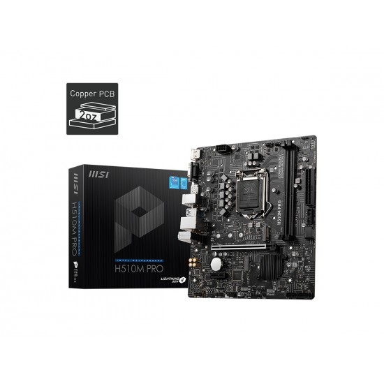 MSI H510M PRO SOKET 1200 DDR4 3200 PCI-E Gen 4 ,M.2 USB3.2 1x 1G LAN mATX