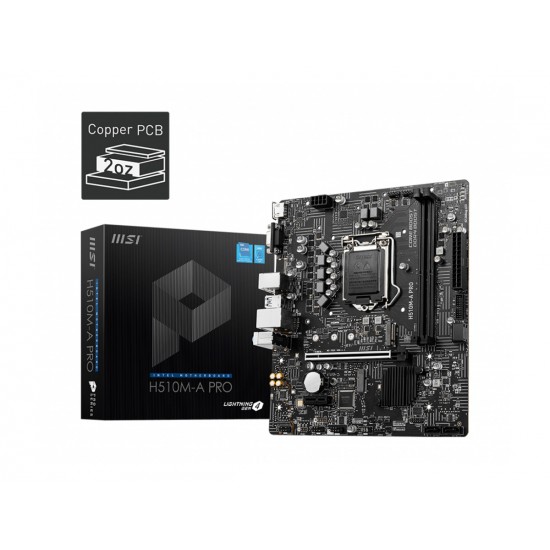 MSI H510M-A PRO SOKET 1200 DDR4 3200 PCI-E Gen 4 ,M.2 USB3.2 1x 1G LAN mATX