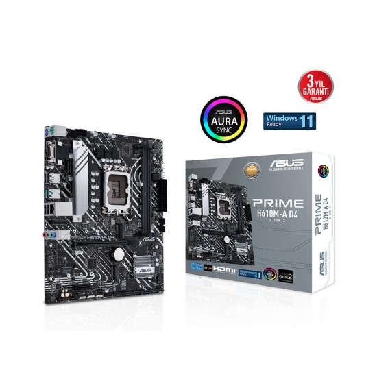 ASUS PRIME H610M-A D4-CSM H610 DDR4 3200 DP HDMI VGA ÇİFT M2 USB3.2 AURA RGB