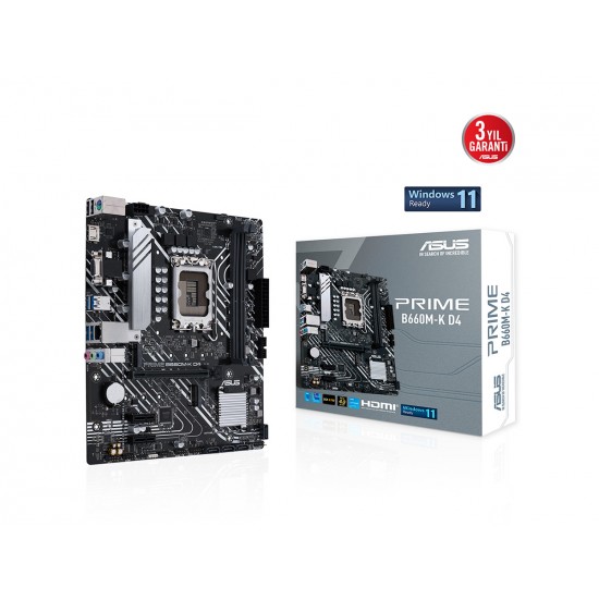 ASUS PRIME B660M-K D4 INTEL B660 LGA1700 DDR4 5333 HDMI VGA ÇİFT M2 USB3.2 COM M